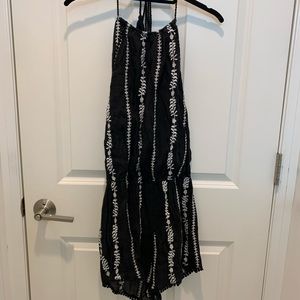 Black and White High Neck Backless Romper